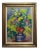 Pauline Polk -Still Life of Red & Yellow Flowers in a Blue Vase- Painting For Sale