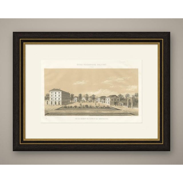 This antique print of the Alfort veterinary school shows the Ecole Veterinaire d'Alfort in the Seine, drawn and...