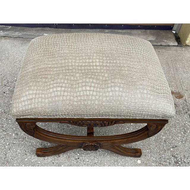 Late 20th Century Late 20th Century Renaissance Style Bench With Curule Leg and Alligator Texture Seat For Sale - Image 5 of 8