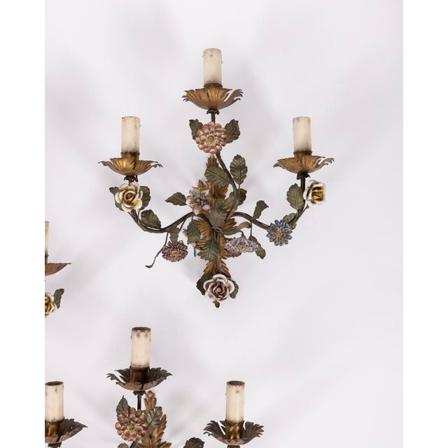 Vintage Italian Floral Wall Lamps in Iron and Porcelain, 1950s, Set of 3 For Sale - Image 13 of 16
