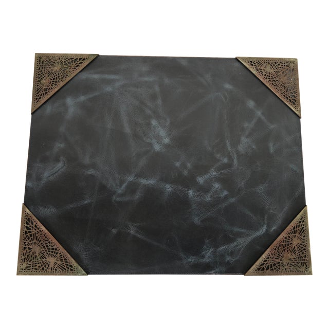 Tiffany Studios New York Pine Needle Bronze Blotter Corners With Leather Desk Blotter For Sale