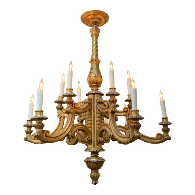 19th Century Italian Carved and Giltwood 12-Light Chandelier For Sale