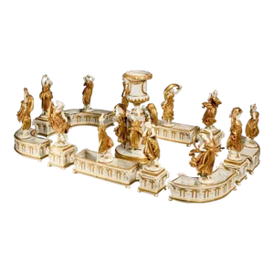 Mid 19th Century Capidemonte Italian Porcelain Surtout De Table Centerpiece in White and Gold Dancin