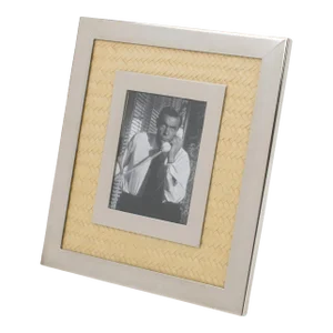 Chrome and Straw Marquetry Picture Frame, Italy 1970s