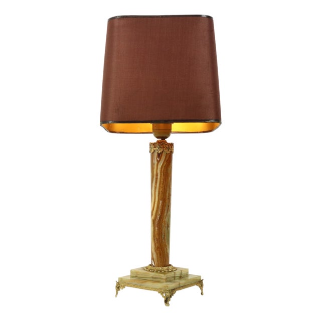 Onyx and Brass Column Table Lamp, 1950s For Sale