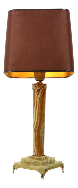 Onyx and Brass Column Table Lamp, 1950s
