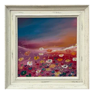 Multi Coloured Wild Flowers on Turquoise Pink Background by Contemporary Artist, 2023
