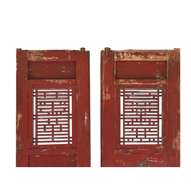 Wood Pair Vintage Chinese Red Black Fujian Style Carving Wood Wall Door Panels For Sale - Image 7 of 11