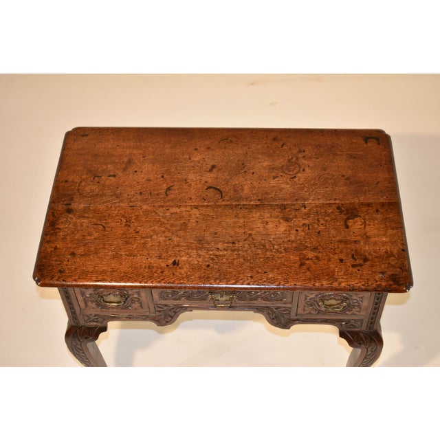 Brown Early 18th Century English Oak Carved Lowboy For Sale - Image 8 of 12