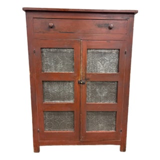 Antique Rustic Early American Punched Tin Pie Safe Jelly Cupboard Pantry For Sale