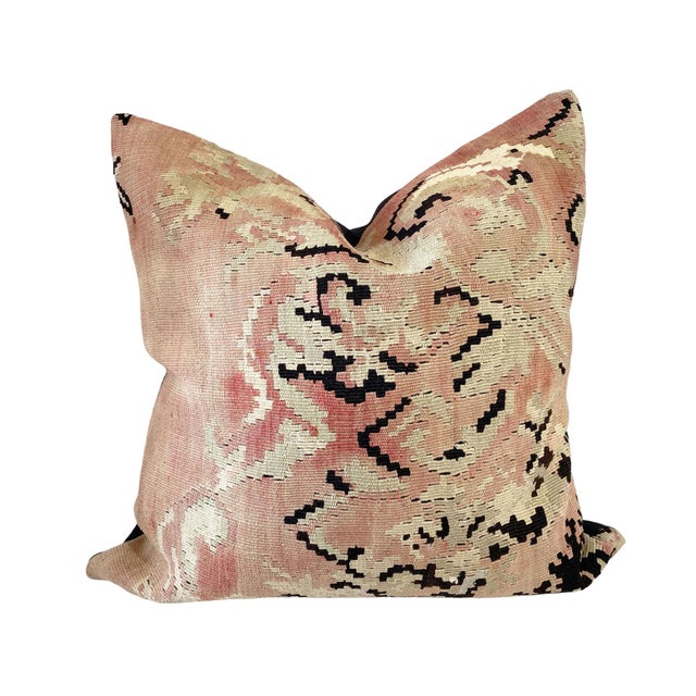 This custom-made antique Turkish Tribal Kilim Pillow Cover is skillfully hand woven with luminous pastel colors and...