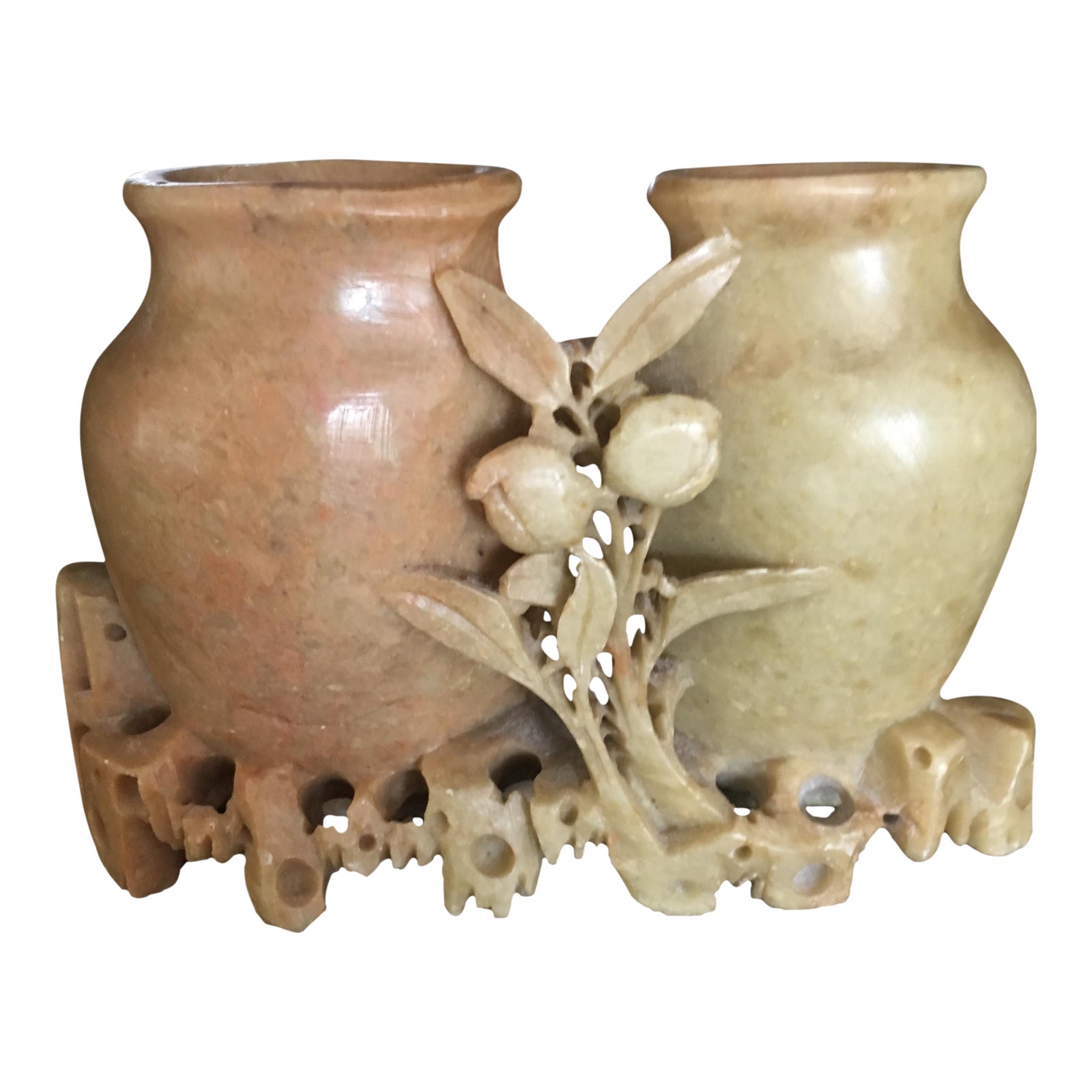Antique Carved Soapstone Double Vase Chairish