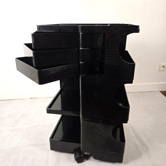 Mid Century Modern Iconic Joe Colombo Boby Trolley cart, in black color, designed by Joe Colombo and produced by...