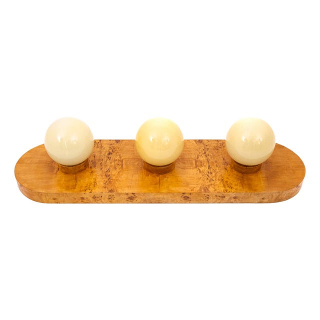 Glass Walnut Ceiling Lamp, Poland, 1950s For Sale