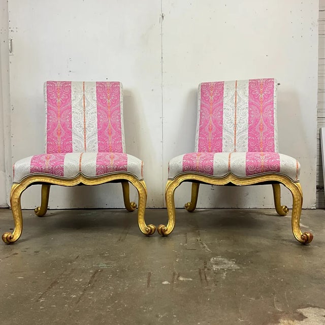 Late 20th Century Pair Giltwood Kent Form Accent Chairs Newly Upholstered in Clarke & Clarke Designer Fabric For Sale - Image 12 of 15
