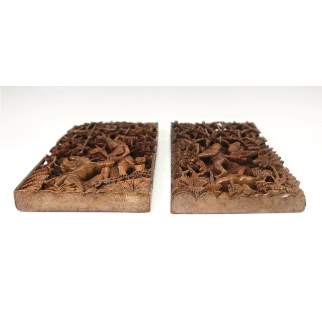 Balinese Hand Carved Wood Sculptural Wall Panels, Rama & Sita From the Ramayana Epic Saga, Three Dimensional For Sale - Image 9 of 12