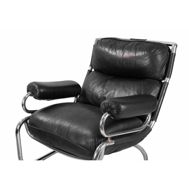 Vintage Cantilever Leather Lounge Chair & Ottoman, 1970s, Set of 2 For Sale - Image 6 of 9