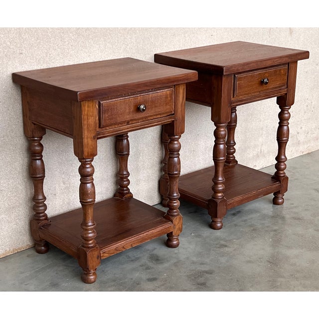 French 20th Century Pair of Solid Carved French Nightstands With Low Shelve For Sale - Image 3 of 9