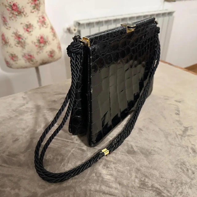 1970s High Quality Black Leather and Rope Italian Cross Body Bag For Sale - Image 10 of 13