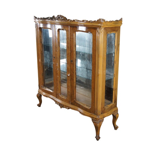 Rococo Antique Italian Baroque Rococo Walnut Burr Curio Display Cabinet Glass Showcase For Sale - Image 3 of 18