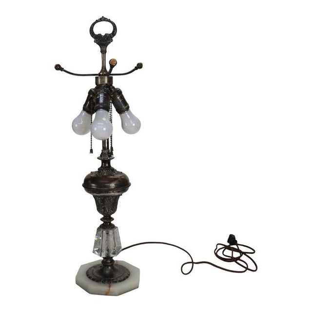 Metal Antique Pairpoint Reverse Painted Table Lamp With Metal Chipped Ice Base C1920 For Sale - Image 7 of 18
