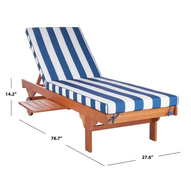 Newport Chaise Lounge Chair with Side Table, Natural/Navy Stripe Cushion For Sale In Philadelphia - Image 6 of 11