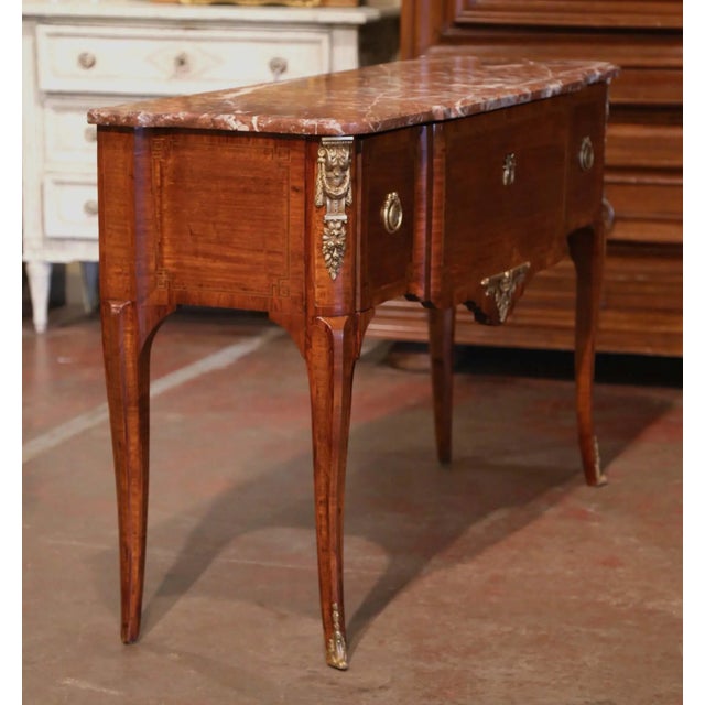 19th Century French Louis XVI Rosewood Marquetry Console With Rouge Marble For Sale - Image 9 of 13