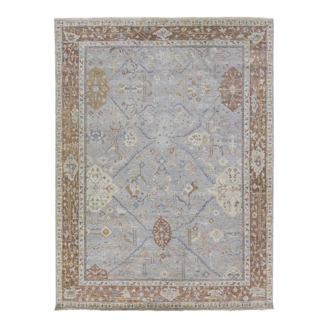 Apadana's Artisan Collection Handmade Floral Gray Wool Rug For Sale