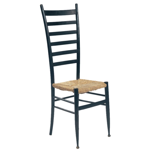 Italian Ebonised Straw Webbing Highback Side Chair in style of Chiavari, 1970s For Sale