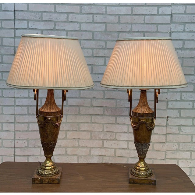Metal Vintage Maitland Smith Neoclassical Bronze Table Lamps - Pair For Sale - Image 7 of 7