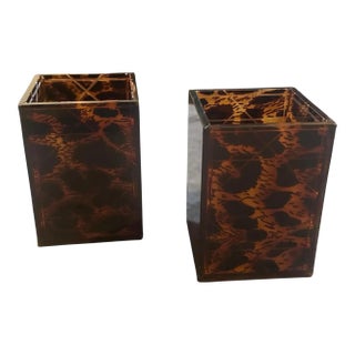 Two 1980s Mid-Century Modern Faux Leopard Lucite Containers Signed Dior Home For Sale