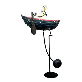 Large Vintage Kinetic Boat Nautical Balancing Sculpture in Metal, 1950s For Sale