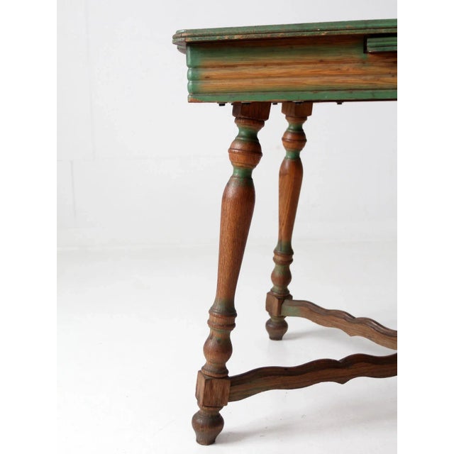 Wood Mid Century Farmhouse Table With Self Storing Leaf For Sale - Image 7 of 12