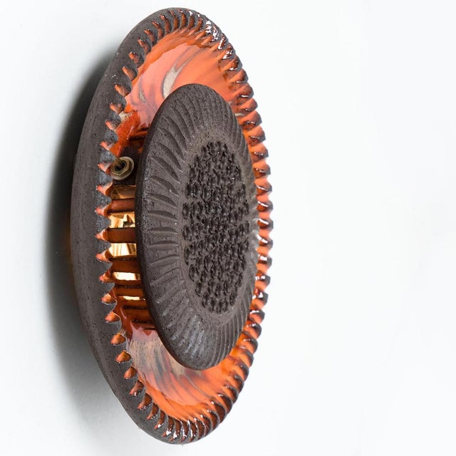 Brown Danish Round Ceramic Wall Light, 1970 For Sale - Image 8 of 15
