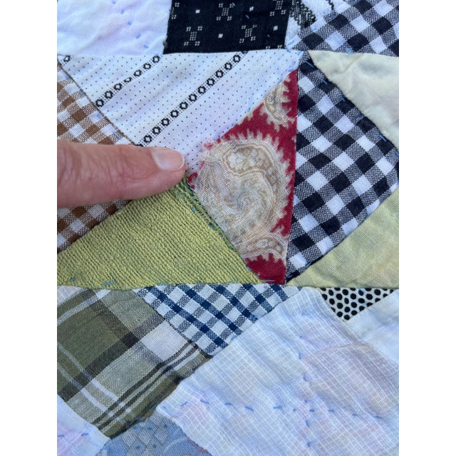 1930’s Hand Stitched Iowa Four Square Diamond Quilt For Sale In Providence - Image 6 of 16