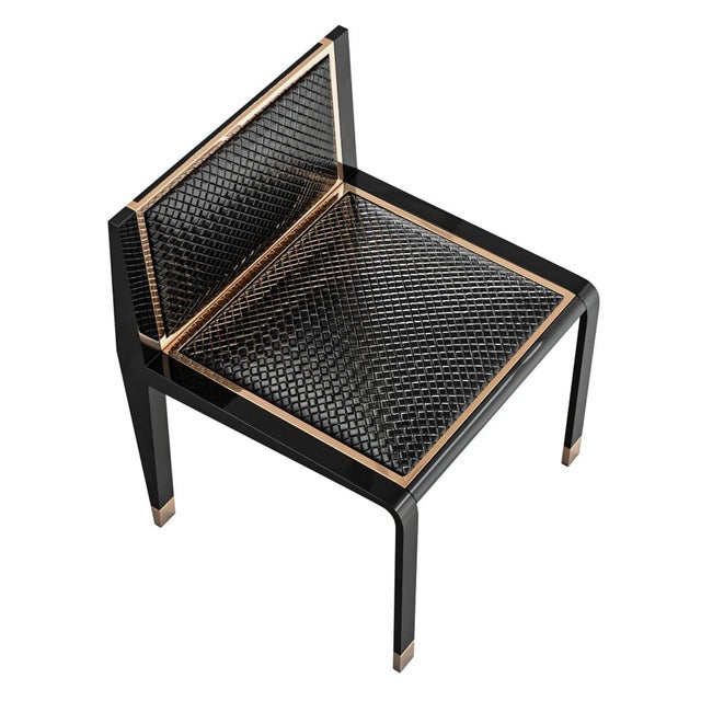 Black "Costiera" Chair With Bronze Details and Tailor Made Woven Leather For Sale - Image 8 of 8