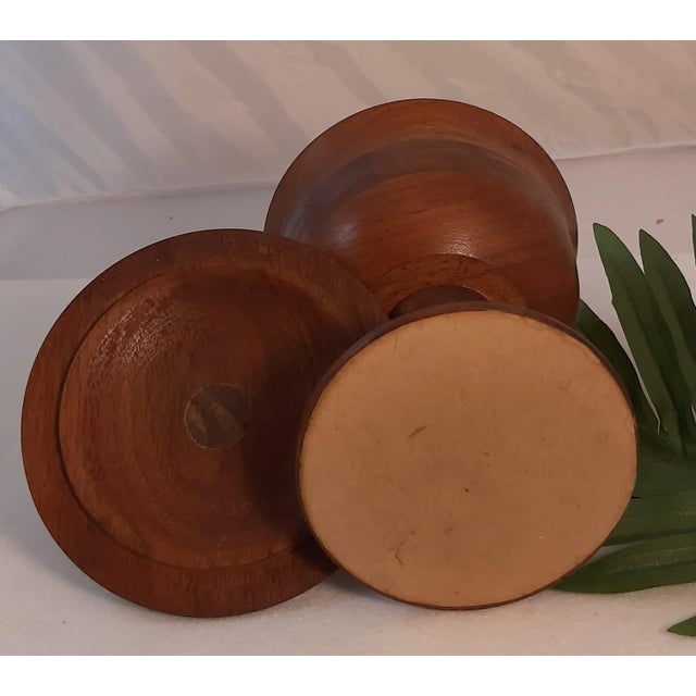 Shabby Chic Vintage Turned Wooden Lidded Pedestal Bowl For Sale - Image 3 of 8