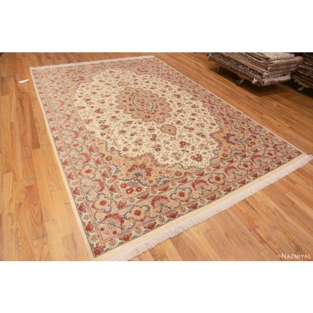 Gorgeous Fine Luxurious Floral Room Size Vintage Persian Silk Qum Rug, country of origin: Persian Rugs, Circa date: Vintage