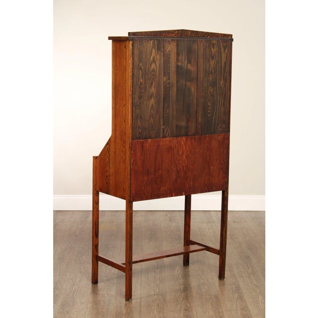 Antique Arts and Crafts Oak Drop Front Secretary Desk For Sale - Image 12 of 12
