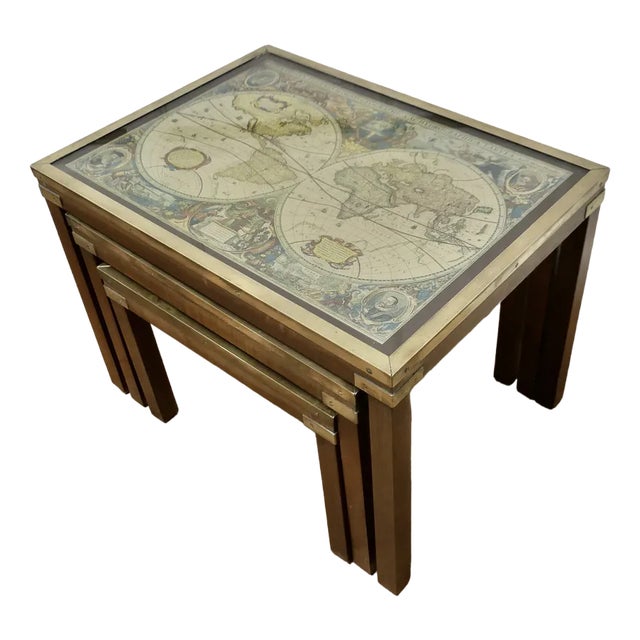 Mid-Century Campaign Style Nesting Tables from Maison Jansen, 1950s, Set of 3 For Sale