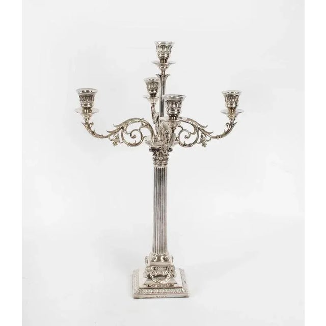 Metal Antique Victorian Three Light Candelabras from Elkington, 19th Century, Set of 2 For Sale - Image 7 of 18