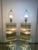 Magnificent quality pair of handmade glass rod with Lucite and brass table lamps. These stunners are made in the manner of...