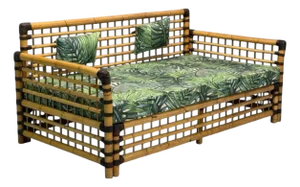 Studio Smania, Italian Modern, Bamboo, Cane, Fabric, Sofa, Italy, 1970s