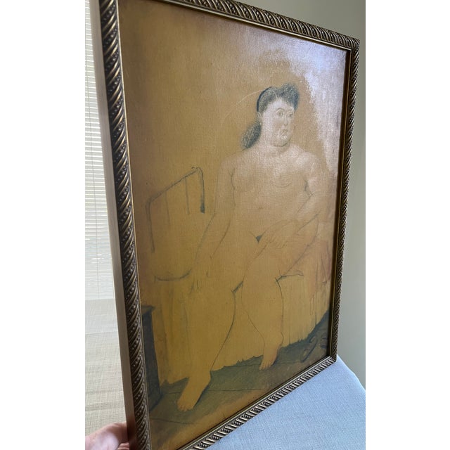 Vintage Framed Seated Nude Oil Painting in the Manner of Fernando Botero For Sale - Image 12 of 17