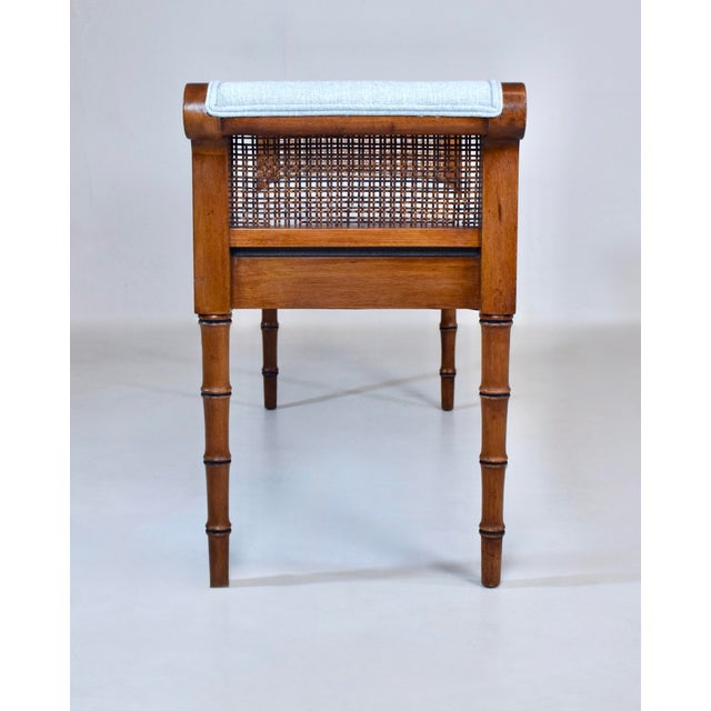 Baby Blue Mid-Century Modern Caned Window Bench by Barnard & Simonds, Usa For Sale - Image 8 of 9