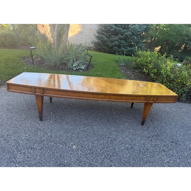 Vintage Mid-Century Modern Long Burlwood Coffee Table For Sale In Chicago - Image 6 of 9