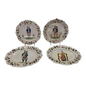 Collection of 4 French Quimper Faience Pottery Figural Plates