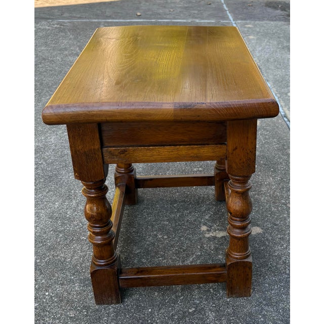 Vintage Solid Oak Side Table With One Drawer and Turned Legs For Sale - Image 4 of 8