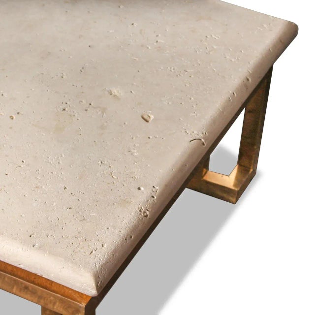 Metal 1960s Natural Coquina Stone Top Cocktail Table With Brass Base For Sale - Image 7 of 12