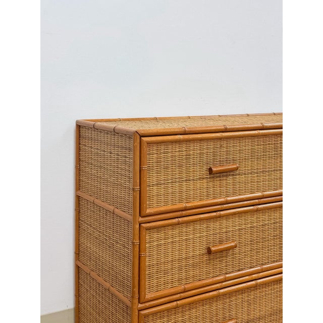 Vintage, Coastal, Bamboo, Wicker, Six Drawer Dresser, Chest Storage For Sale - Image 9 of 18